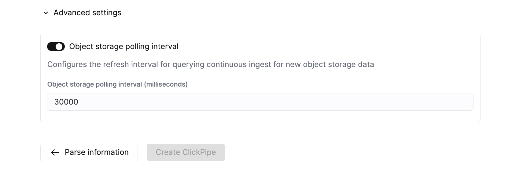 Расширенные настройки для ClickPipes
