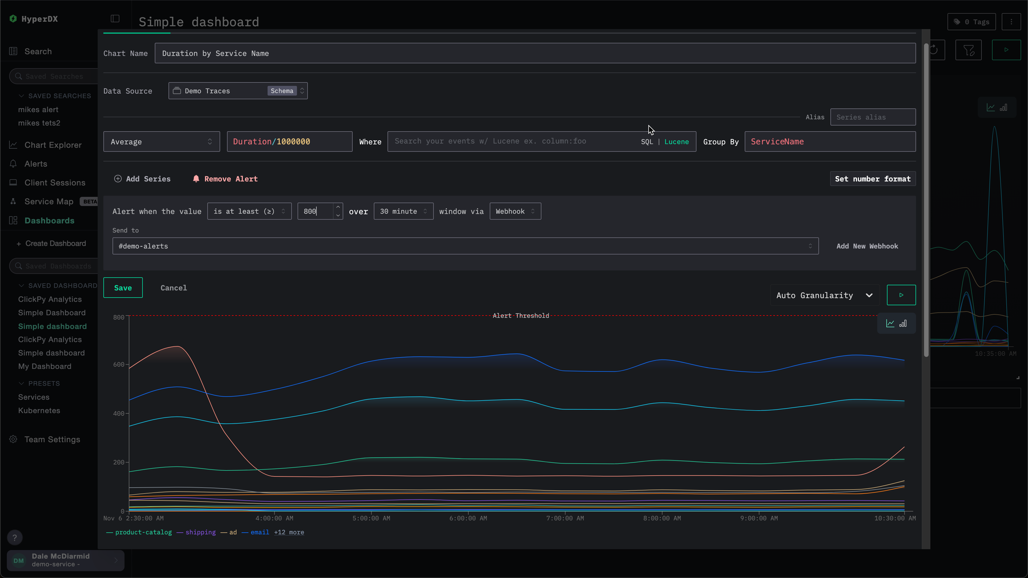 Соз�дать оповещение для графика