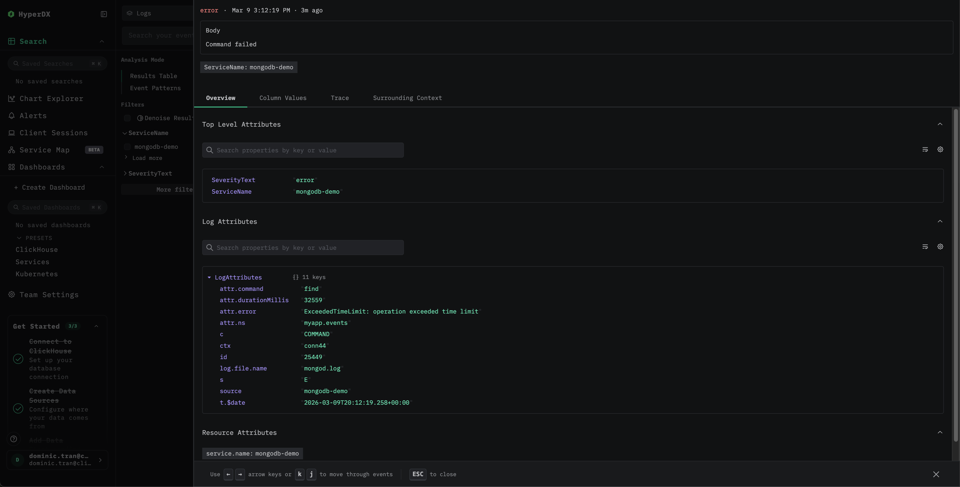 Подробное представление логов MongoDB