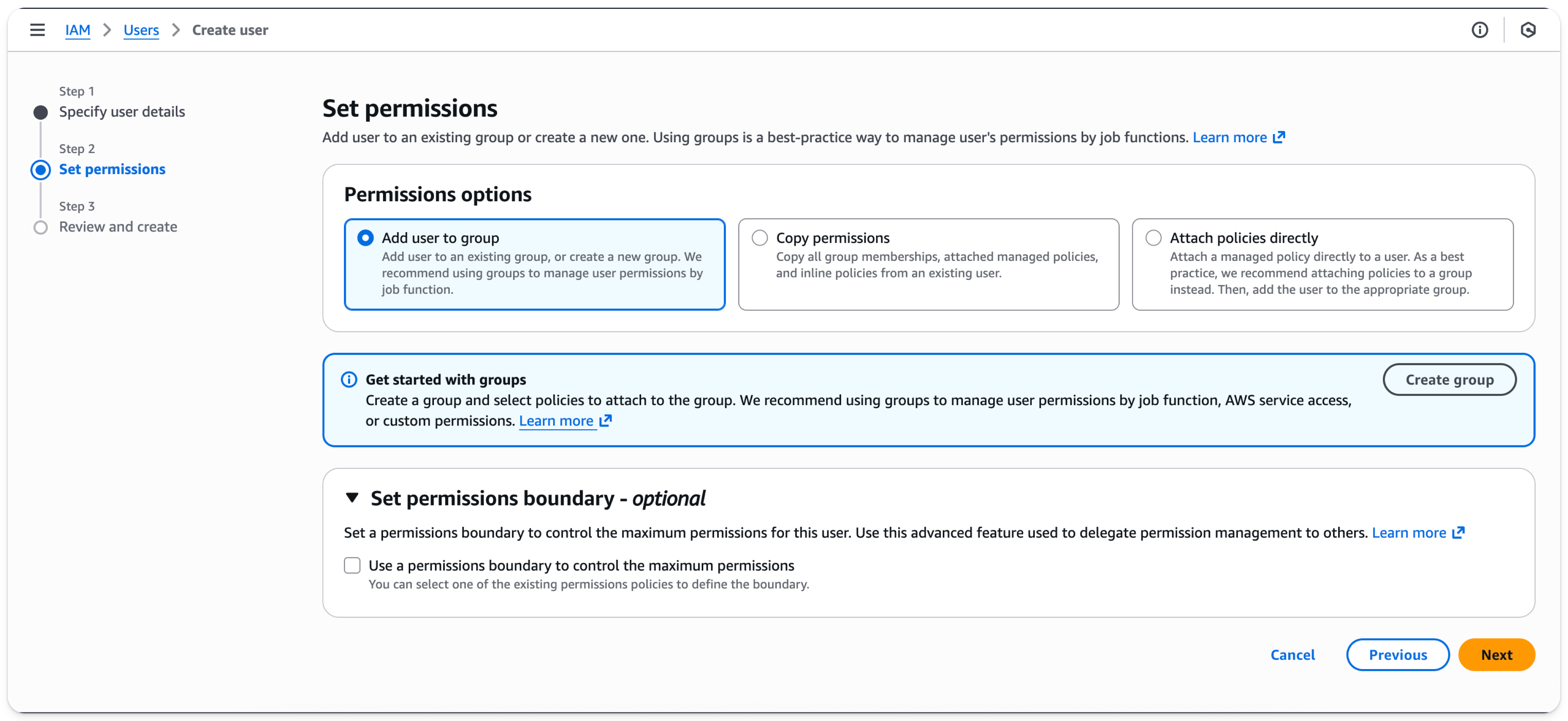 AWS IAM Management Console - Добавление нового пользователя